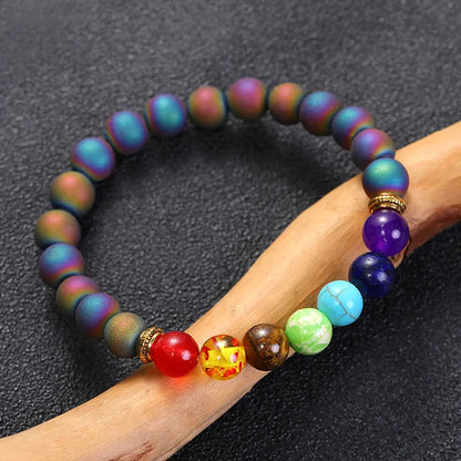 Bracelet | Trendy Jewellery | Crazy Agate Chakras Beads | Natural Stone | 7” Bangle Charm