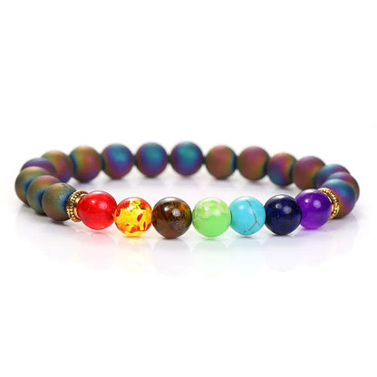 Bracelet | Trendy Jewellery | Crazy Agate Chakras Beads | Natural Stone | 7” Bangle Charm