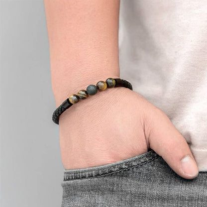 Bracelet | Trendy Jewellery | Tiger Eye 5 Beads | Natural Stone | 7” Bangle Charm | Knitting Magnetic