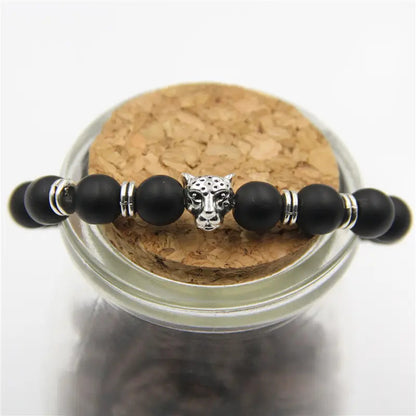 Bracelet | Trendy Jewellery | Black Panther Lava Stone Beads | Natural Stone | Leopard | 7” Bangle Charm