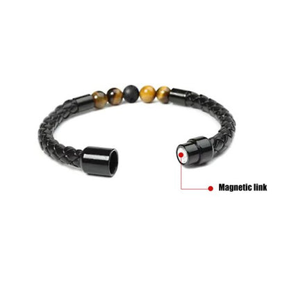 Bracelet | Trendy Jewellery | Tiger Eye 5 Beads | Natural Stone | 7” Bangle Charm | Knitting Magnetic