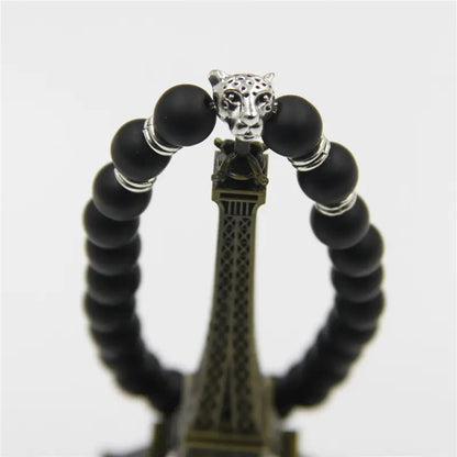 Bracelet | Trendy Jewellery | Black Panther Lava Stone Beads | Natural Stone | Leopard | 7” Bangle Charm