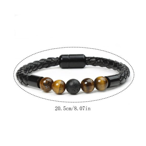 Bracelet | Trendy Jewellery | Tiger Eye 5 Beads | Natural Stone | 7” Bangle Charm | Knitting Magnetic