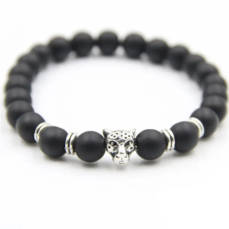 Bracelet | Trendy Jewellery | Black Panther Lava Stone Beads | Natural Stone | Leopard | 7” Bangle Charm