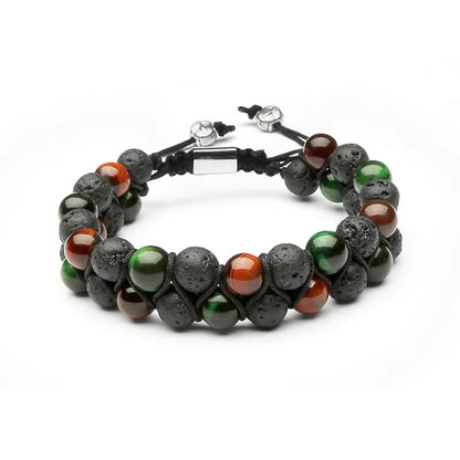 Adjustable Bracelet | Trendy Jewellery | Tiger Eye Lava Stone Beads | Natural Stone | 2 Layers | 7” Bangle Charm