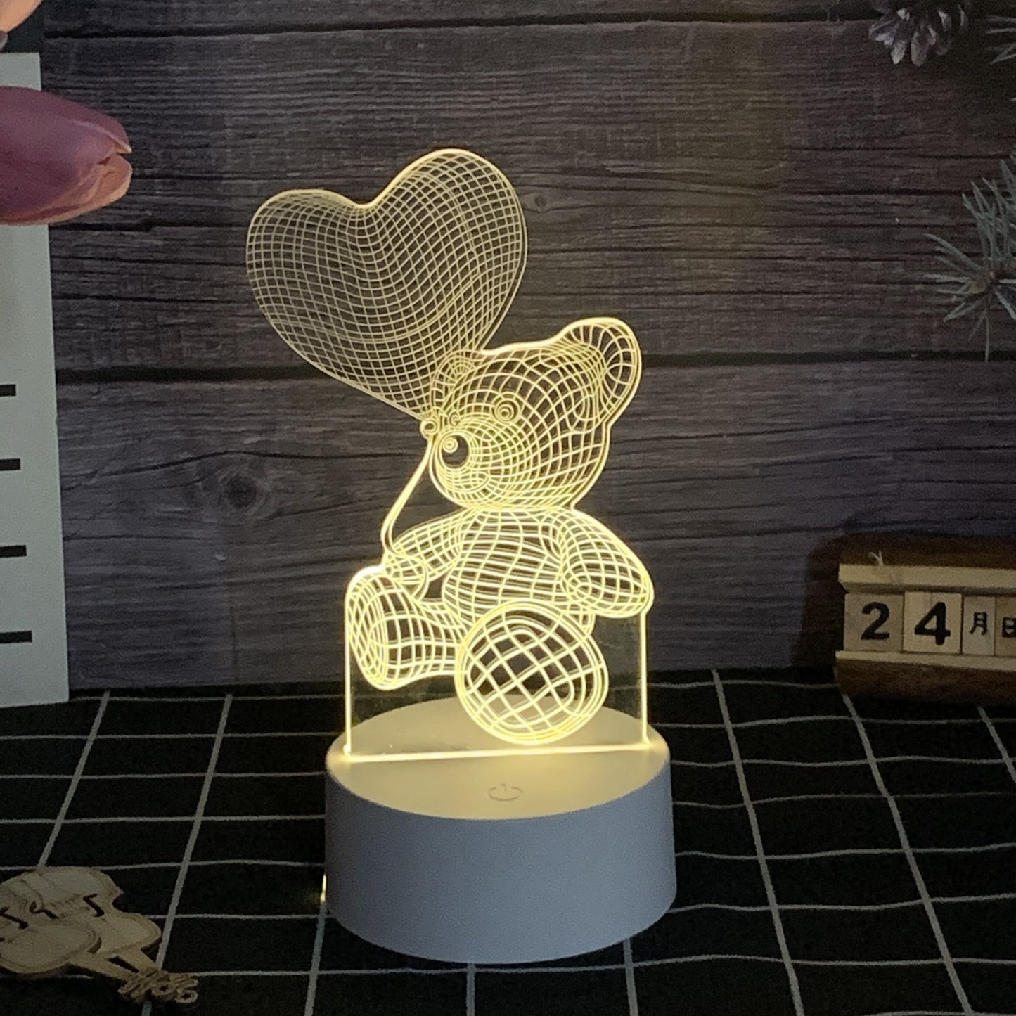 3D Bear Night Light | Touch Switch Lamp & Change Color | 3 Light Colors | Valentine's Day