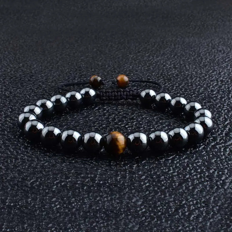 Adjustable Bracelet | Trendy Jewellery | Onyx Tiger Eye Beads | Natural Stone | Bangle Charm