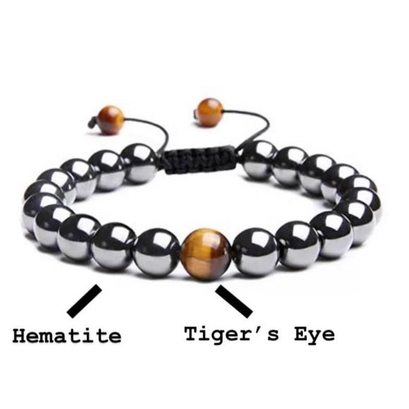 Adjustable Bracelet | Trendy Jewellery | Onyx Tiger Eye Beads | Natural Stone | Bangle Charm