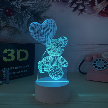 3D Bear Night Light | Touch Switch Lamp & Change Color | 3 Light Colors | Valentine's Day