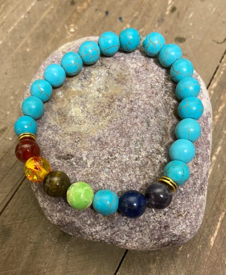 Bracelet | Trendy Jewellery | Health 7 Chakras Healing Bead | Natural Stone | 7” Bangle Charm | Yoga