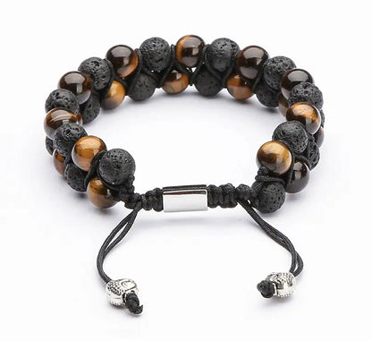 Adjustable Bracelet | Trendy Jewellery | Tiger Eye Lava Stone Beads | Natural Stone | 2 Layers | 7” Bangle Charm