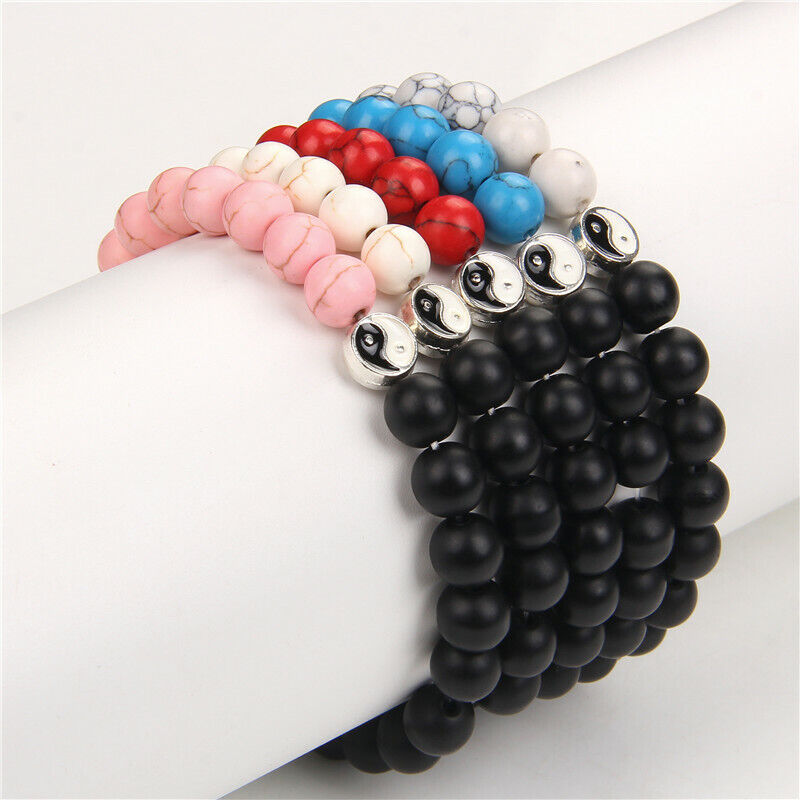 Bracelet | Trendy Jewellery | Yin and Yang Bead Howlite | Beads Natural Stone | 7” Bangle Charm